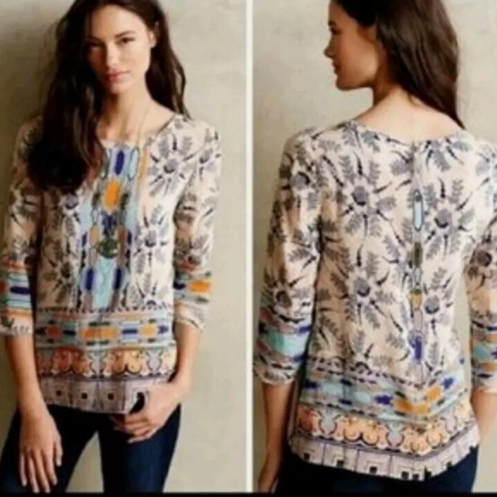 Maeve Short Sleeve Tribal Print Silk Sydney Casual Tunic- size 0 👚